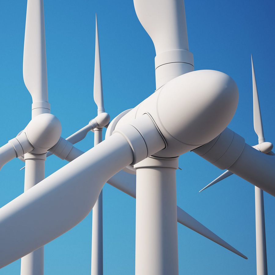 Closeup of wind turbines