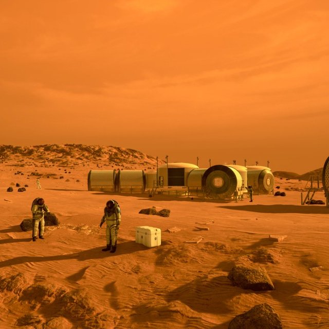 Artistic rendering of human settlement on Mars