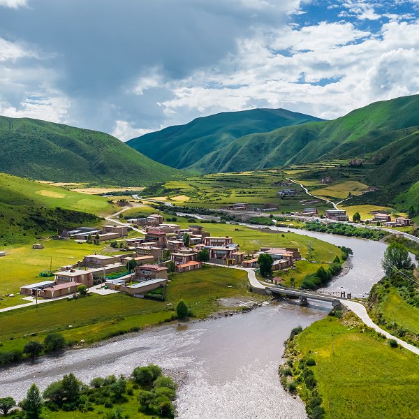 Aerial view of Tibetan Village at Aba of Sichuan Province, China
