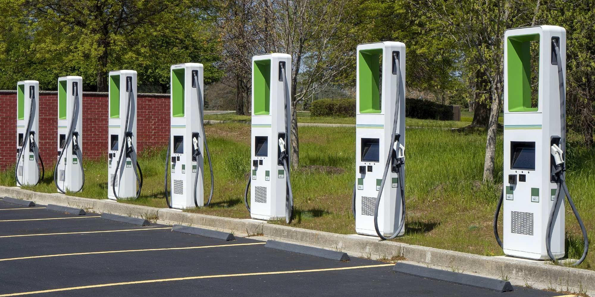 Electric charging station for electric vehicles in a mall parking lot.