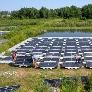 Solar panels installed on a pond at Cornell University (Jason Koski/Cornell University)