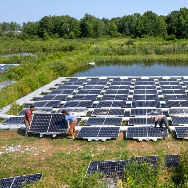 Solar panels installed on a pond at Cornell University (Jason Koski/Cornell University)