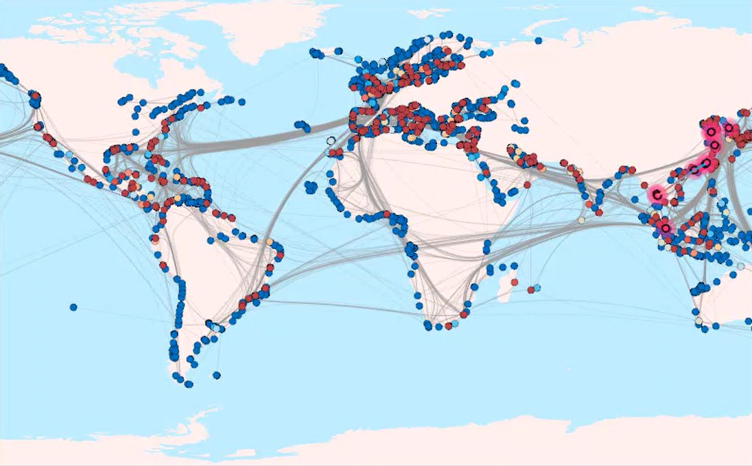 Network representations of the global shipping data.