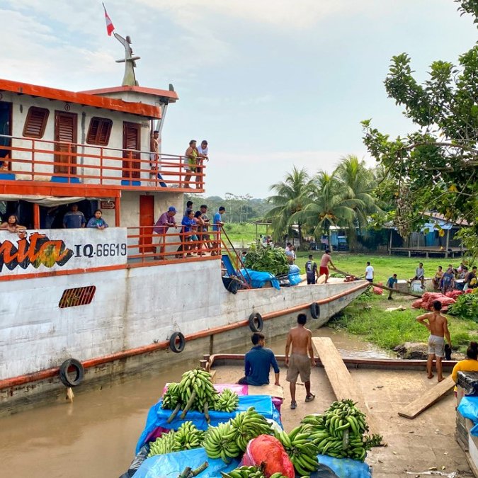 Cargo ships docked at San Juan on the Ucayali River, Peru. (credit: Kara Fikrig)