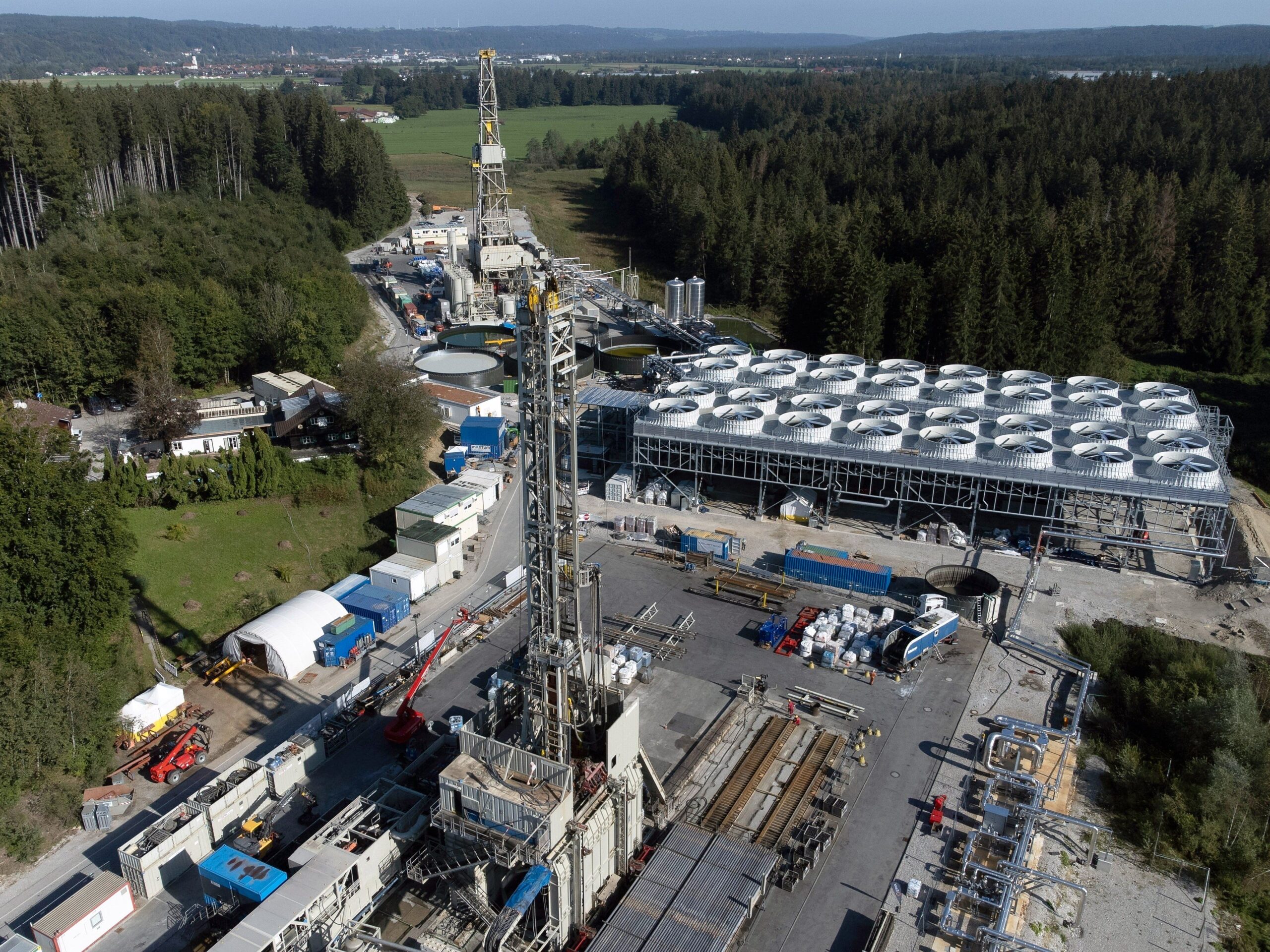 Eavor's geothermal site in Geretsried, Germany, pictured here under construction on September 19, 2024, is expected to produce power later this year. Matthias Schrader/AP