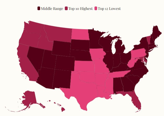 US map indicating states with highest & lowest grocery bills