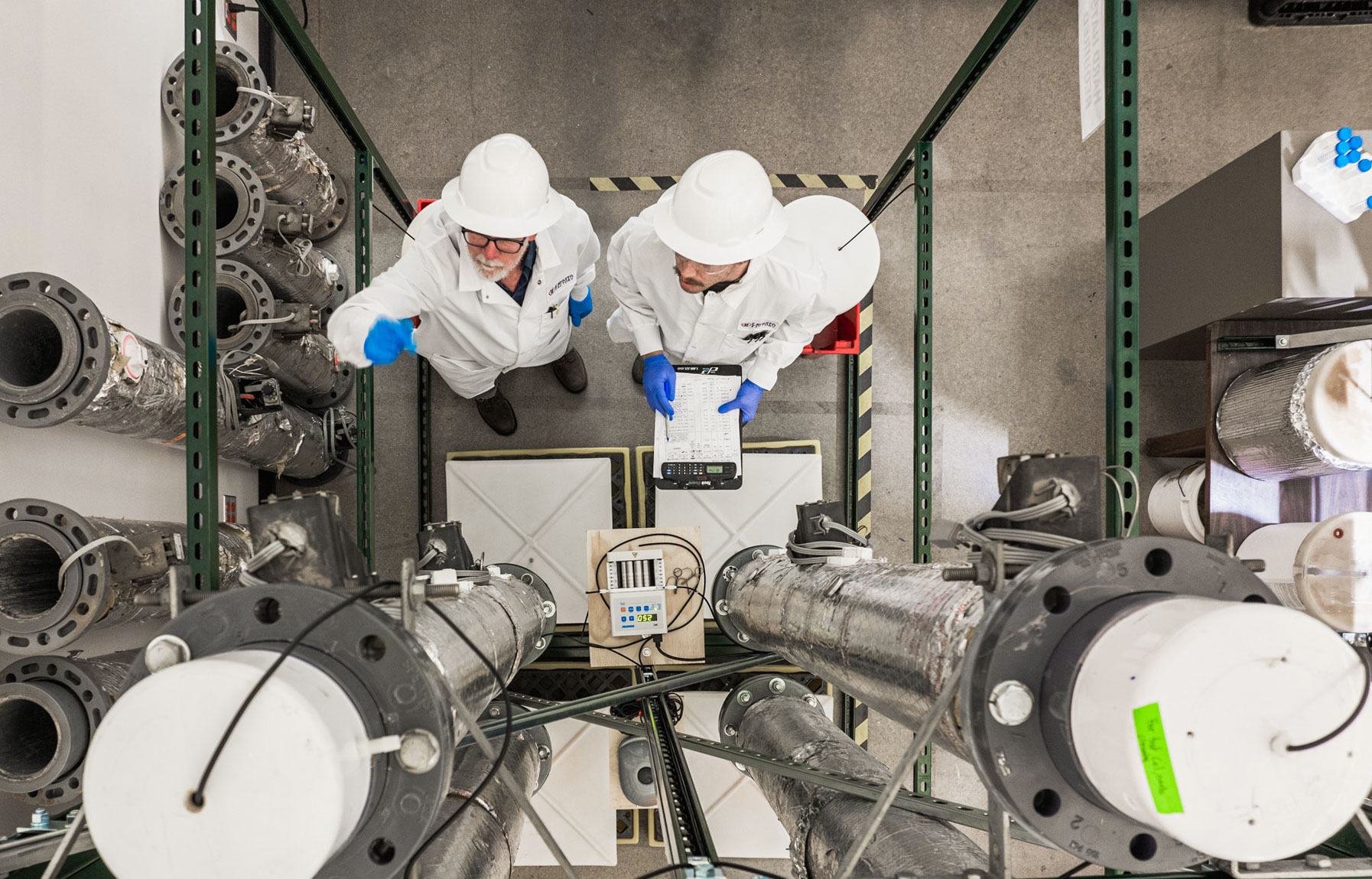 Endolith scientists use columns filled with copper ore to test the firm’s method of actively managing microbes in the ore to increase metal extraction.